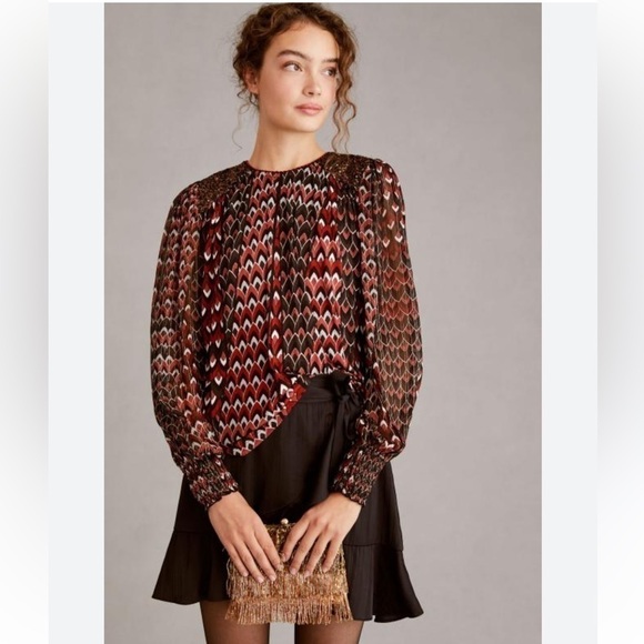 Anthro X Blank London graphic blouse with sequins sz xs - Picture 1 of 9